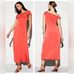 Old Navy The Occasion Off-Shoulder Twist Front Maxi Dress Live Coral XL Tall NWT